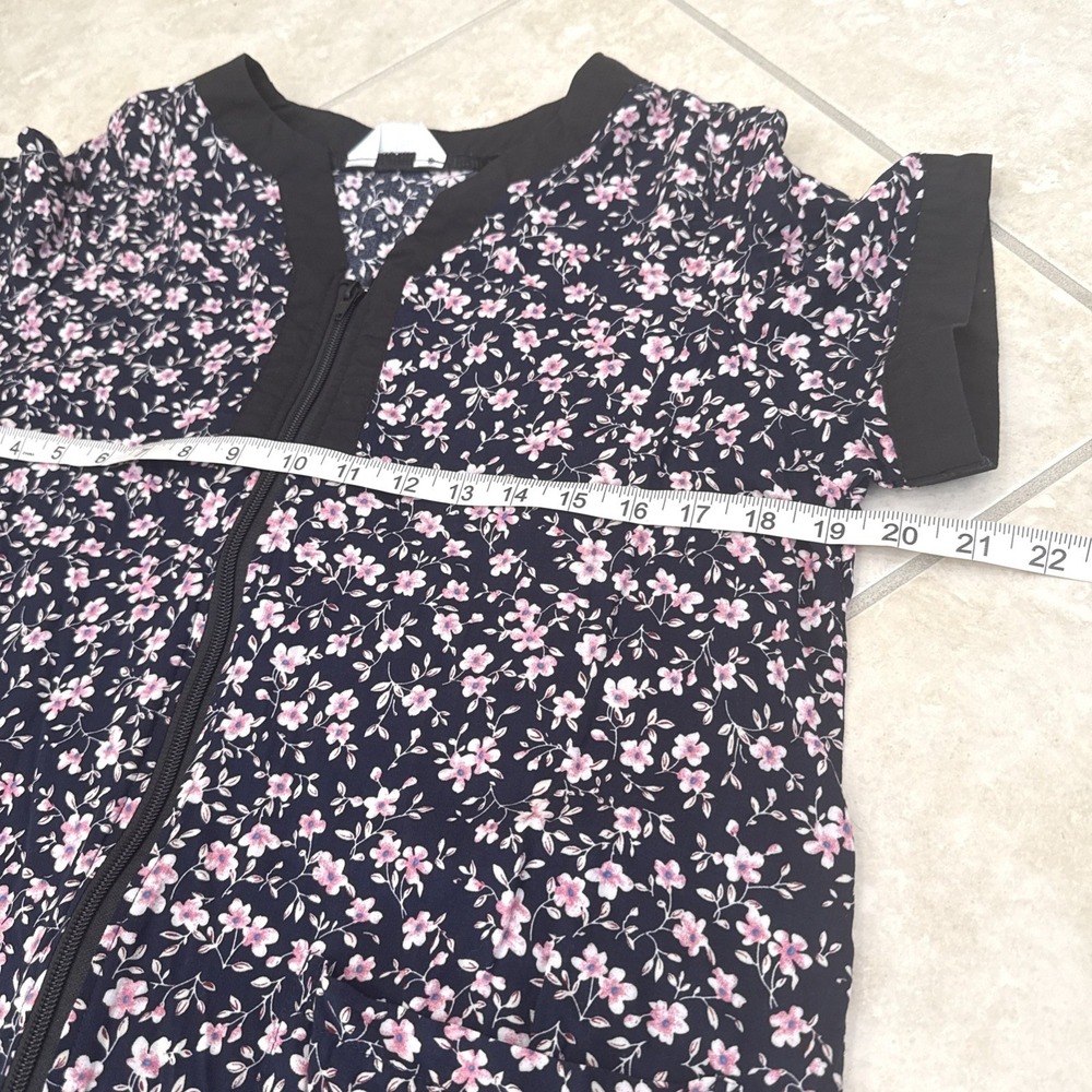 Yozly Womens Floral Zip Front House Dress Navy Pink Ditsy Print Lounger Small - Picture 3 of 8